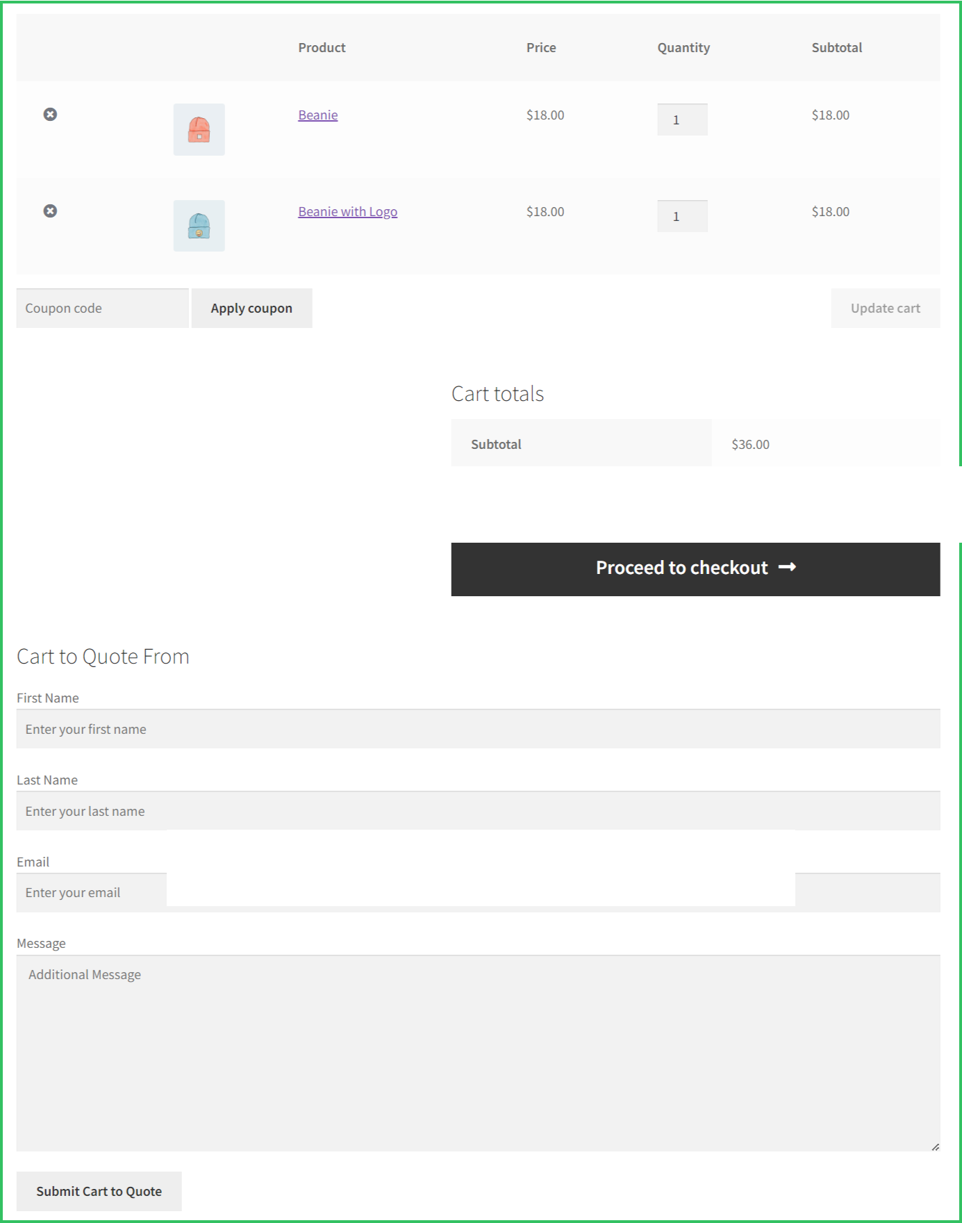 Cart and Request to Quote for WooCommerce