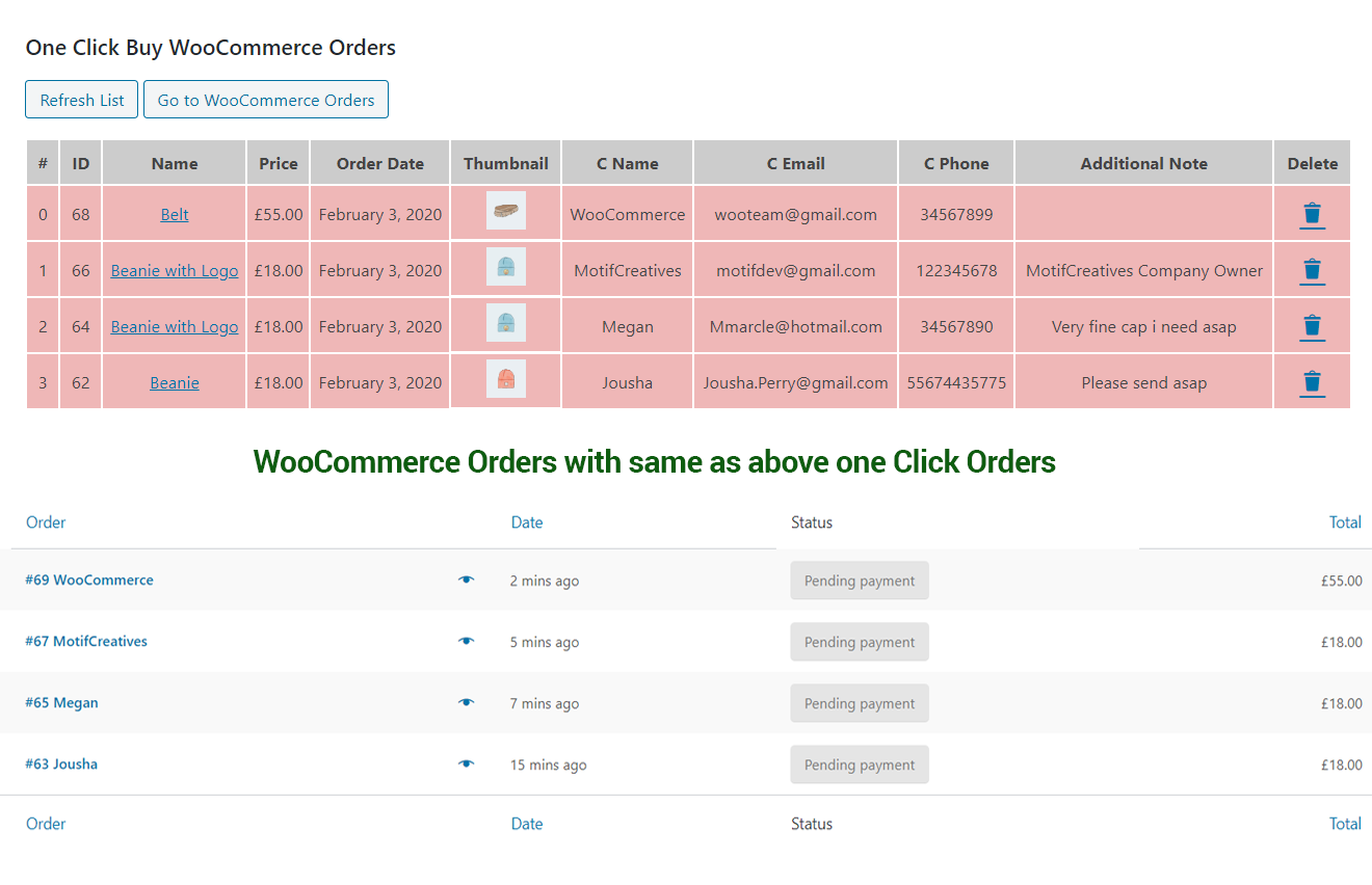 WooCommerce One Click Buy, Checkout