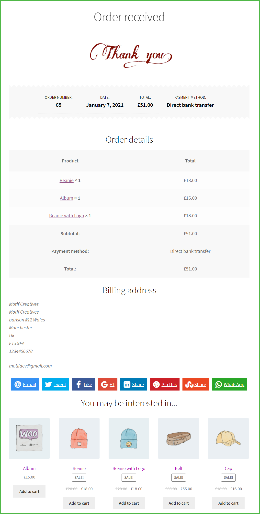 Woocommerce Custom Thank You & Order Confirmation Page