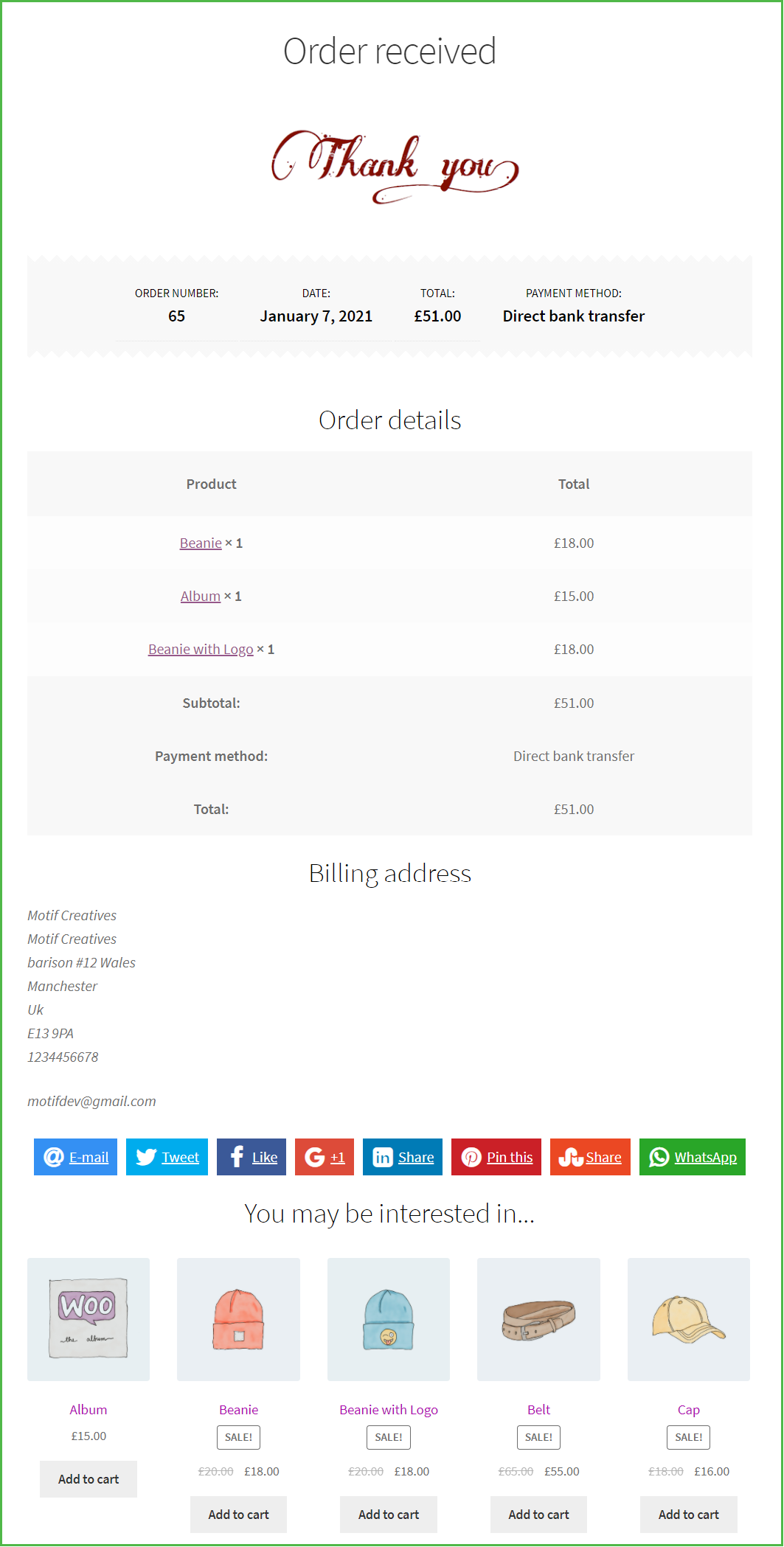 WooCommerce Custom Thank you & Order Confirmation Page